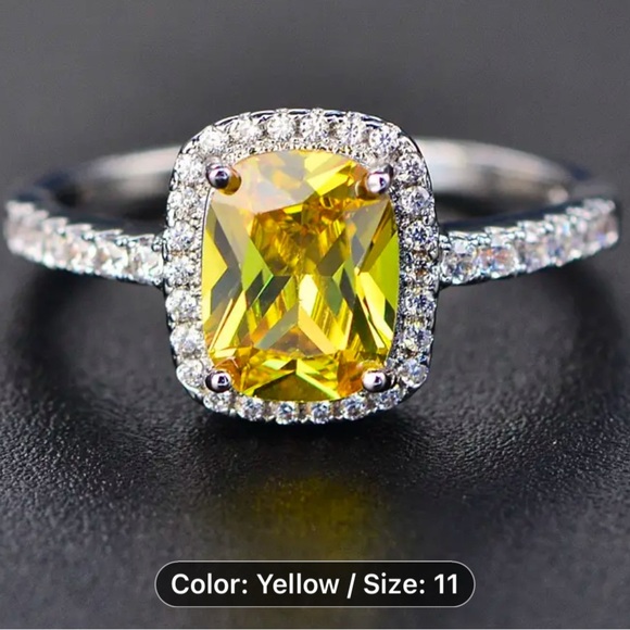 Size 11 Luxury Elegant Synthetic Gemstone Engagement Rings Women, Princess Cut - Picture 1 of 3